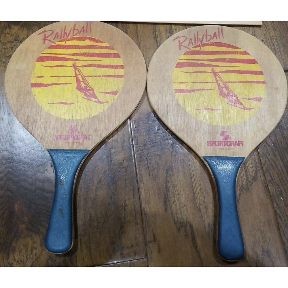 VINTAGE SPORTCRAFT RALLYBALL Set of 2 Wooden Paddles Nice Pre-owned